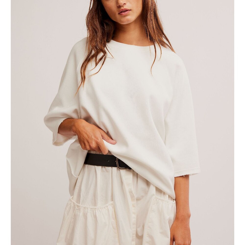 Free People Oversized Cream Short Sleeve Tee